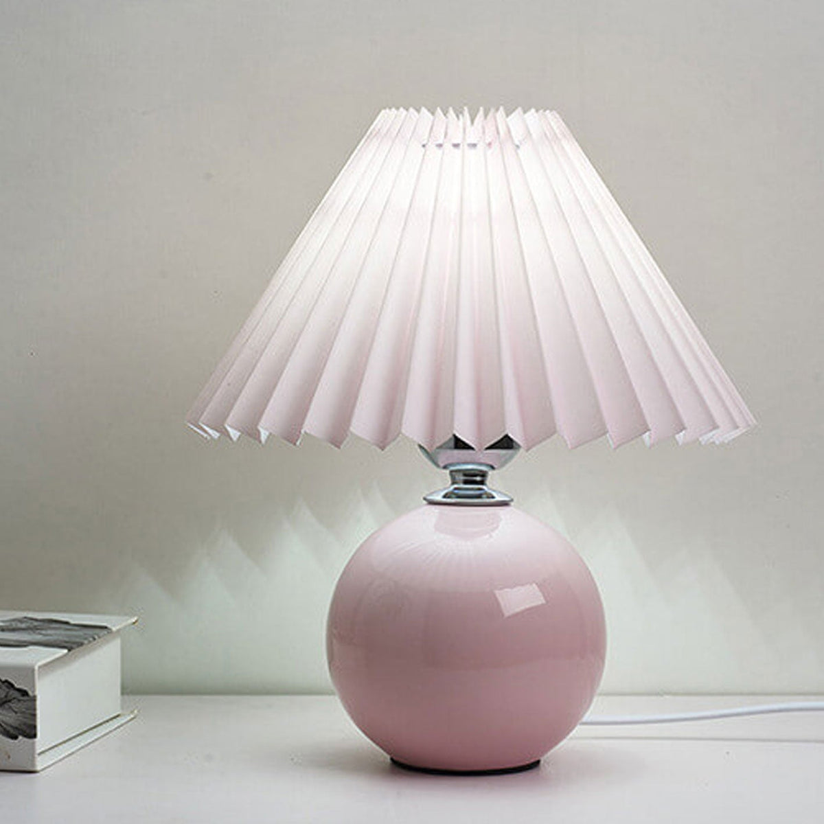 Ceramic Table Lamp with Fabric Shade – Modern Accent Lighting for Bedroom, Living Room & Home Office