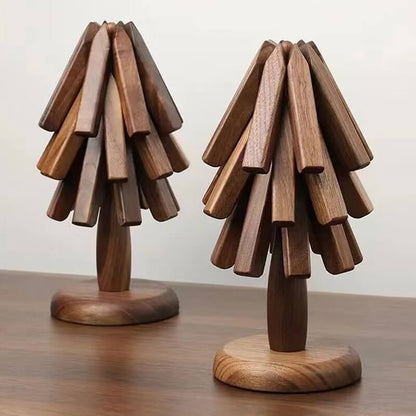 Wooden Heat Protector for Hot Pans & Pots — Walnut Folding Stand with Tree-Inspired Shape for Kitchen Tables, Countertops & Dining Rooms