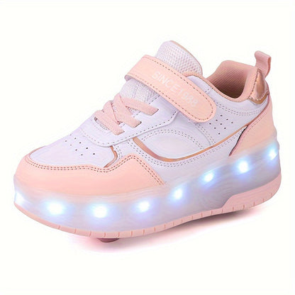 LED Light-Up Roller Skate Sneakers for Kids with Removable Wheels – USB Rechargeable Inline Shoes for Boys & Girls