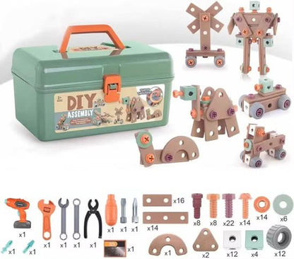 Kids Construction Toy Workshop with Realistic Power Tools 198-Piece STEM Building Set ABS Plastic Pretend Play Drill Screwdriver for Boys Gi