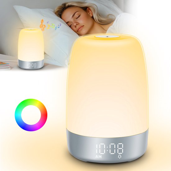 Sunrise Alarm Clock with Gradual Light & Natural Sounds – Rechargeable Wake-Up Lamp with Dual Alarms, Sunset Mode & Portable Design for