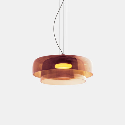 Layered Glass Hanging Light 16.5 in Orange for Kitchen Island & Dining Table – Adjustable Cord Suspension Fixture LED Included Modern Scandi