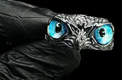Bague ajustable avec hibou aux yeux en pierre précieuse