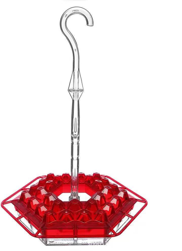 12 oz Hanging Hummingbird Feeder with 30 Feeding Ports & Built-In Ant Moat for Backyard Birds Outdoor Garden Patio Deck