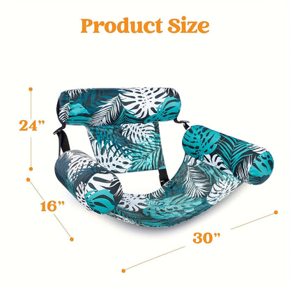 Inflatable Swimming Hammock Float for Adults – Mesh Pool Lounger with Tropical Leaf Print for Lakes, Beaches & Backyard Pools