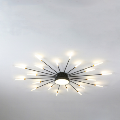 Linear Starburst Flush Mount Ceiling Light with LED Arrays for Living Room and Bedroom in Black or Gold Finish
