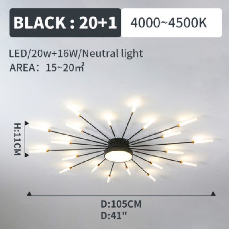 Starburst Dimmable LED Ceiling Light Flush Mount Black Gold Metal Acrylic Indoor Modern Fixture for Bedroom Living Room Dining Room