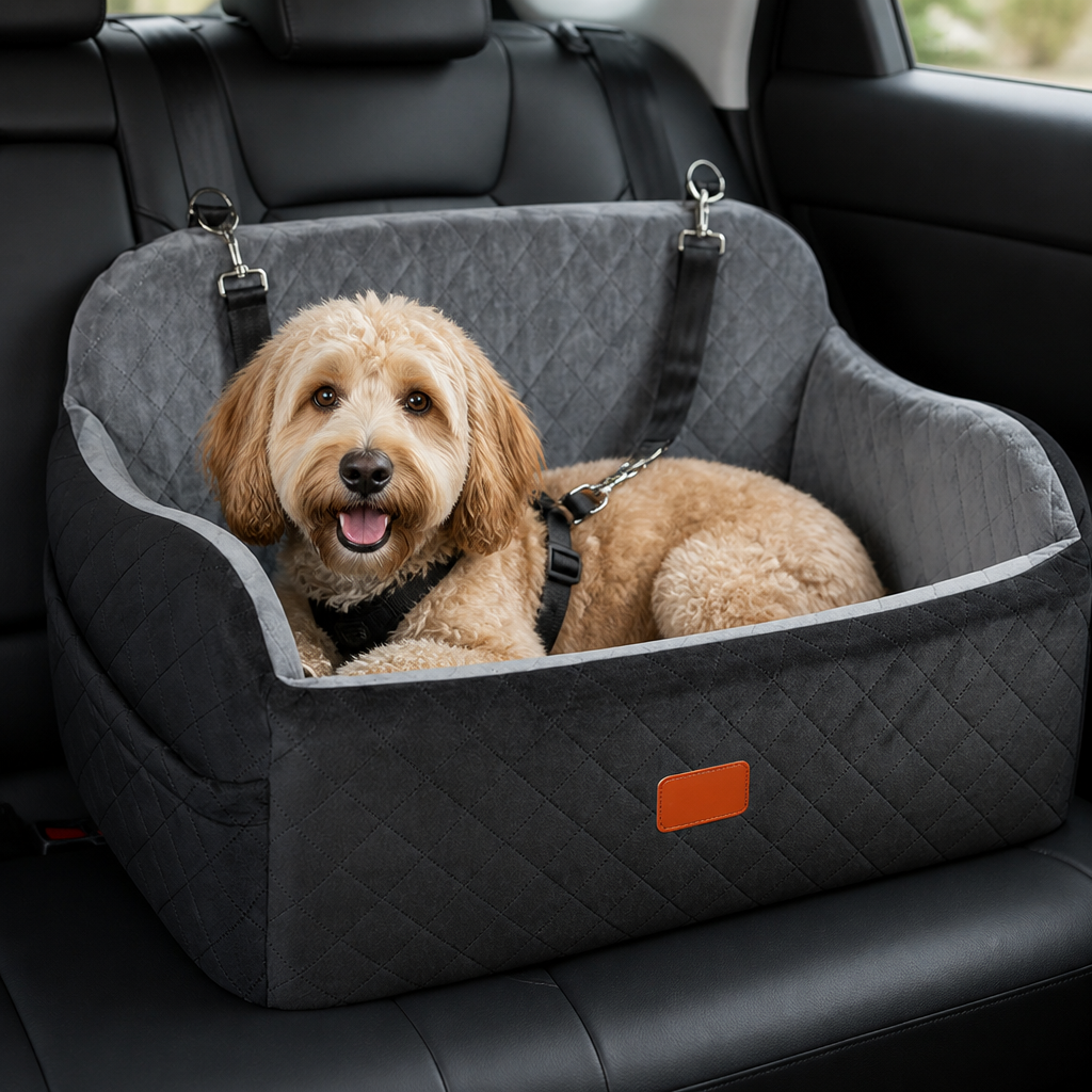 Ortekor Memory Foam & Non-Slip Dog Car Seat (Adjustable Leashes)