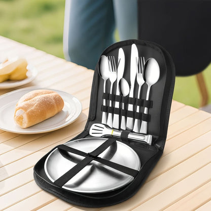 TREKDINE – Ensemble de voyage : pinces alimentaires et assiettes portables