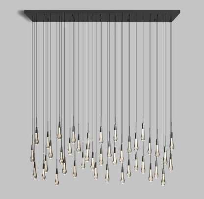Cascading Raindrop Linear LED Chandelier – Textured Glass Orbs, Adjustable Height, Vaulted Ceiling Ready – 37 to 120 Inch Options for