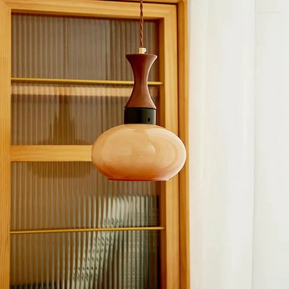 Handcrafted Timber & Glass Ceiling Fixture 12-Inch Suspended Lighting Ideal for Kitchens Dining Areas Bedrooms E26 Socket Rustic Farmhouse M
