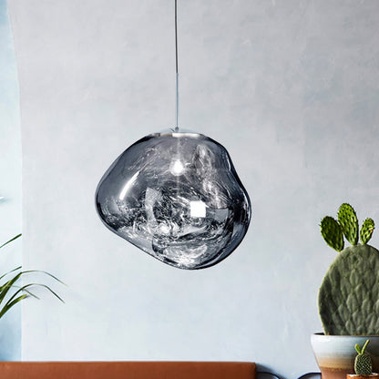 Glass Pendant Light Fixture for Dining Room & Kitchen – Modern Metal Hanging Lamp in Gold, Silver & Red – E26 Socket for LED &