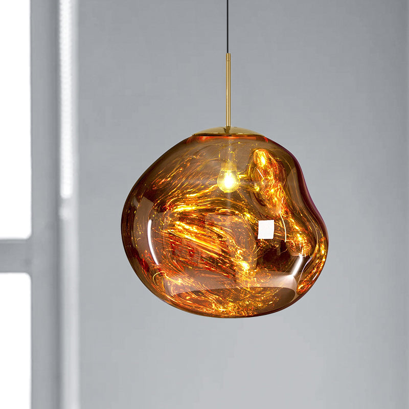 Glass Pendant Light Fixture for Dining Room & Kitchen – Modern Metal Hanging Lamp in Gold, Silver & Red – E26 Socket for LED &