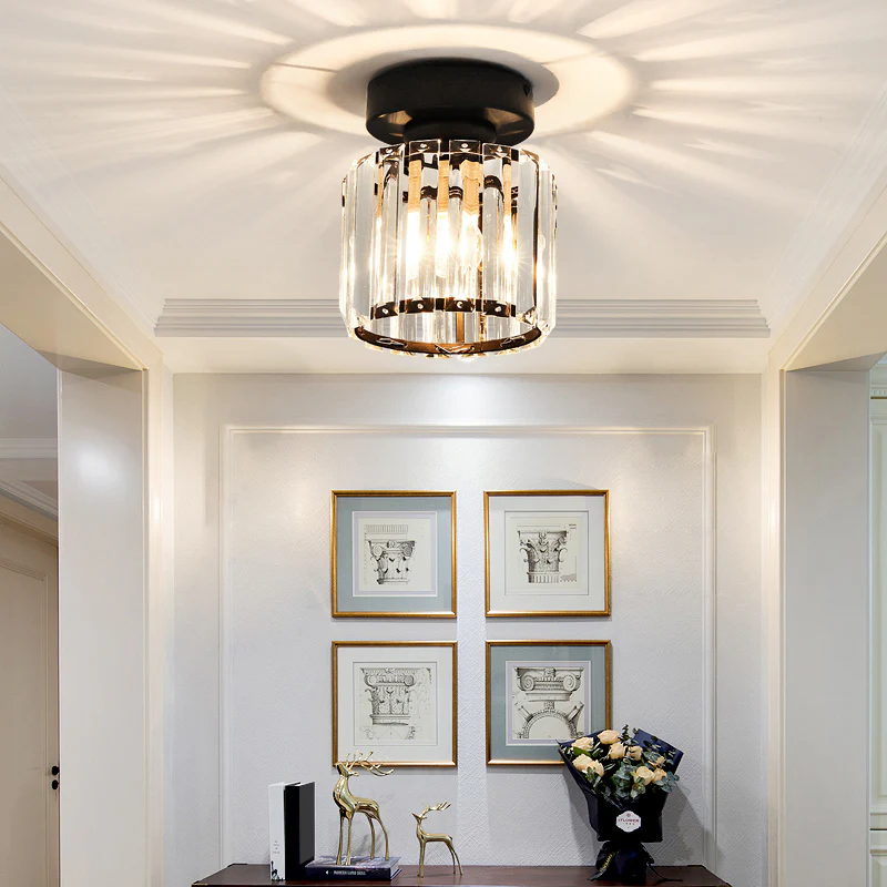 Decorative Flush Mount Light Fixture with Glass Cube and Metal Accents E27 Socket for Entryway Bedroom Small Room Ambient Overhead Lighting