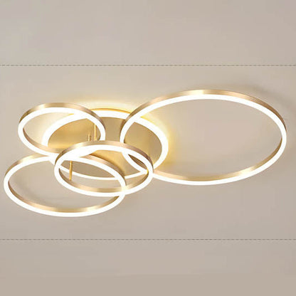 Plafonnier LED multi-anneaux en aluminium noir, 39 po, luminaire contemporain pour chambre, salon et salle à manger, éclairage intégré
