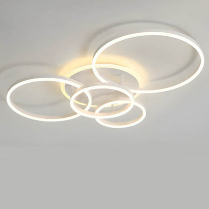 Plafonnier LED multi-anneaux en aluminium noir, 39 po, luminaire contemporain pour chambre, salon et salle à manger, éclairage intégré