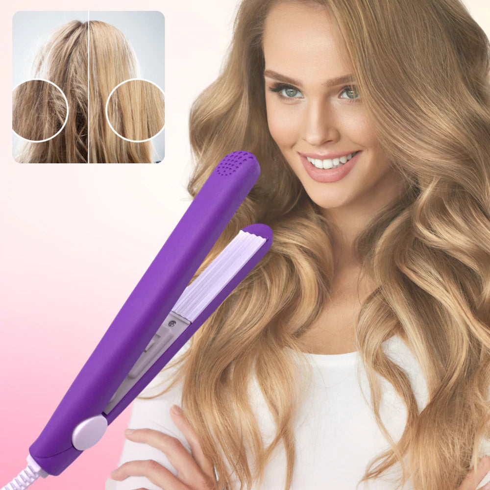 Compact Ceramic Hair Straightener & Curler 2-in-1 | 30-Second Heat-Up | Travel-Size Styling Iron with Tourmaline Plates for Smooth Curls