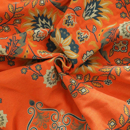 Reversible Cotton Throw Blanket Floral Orange & Teal Double-Sided Soft Gauze for Couch Bed Picnic Beach Sofa Cover Decor