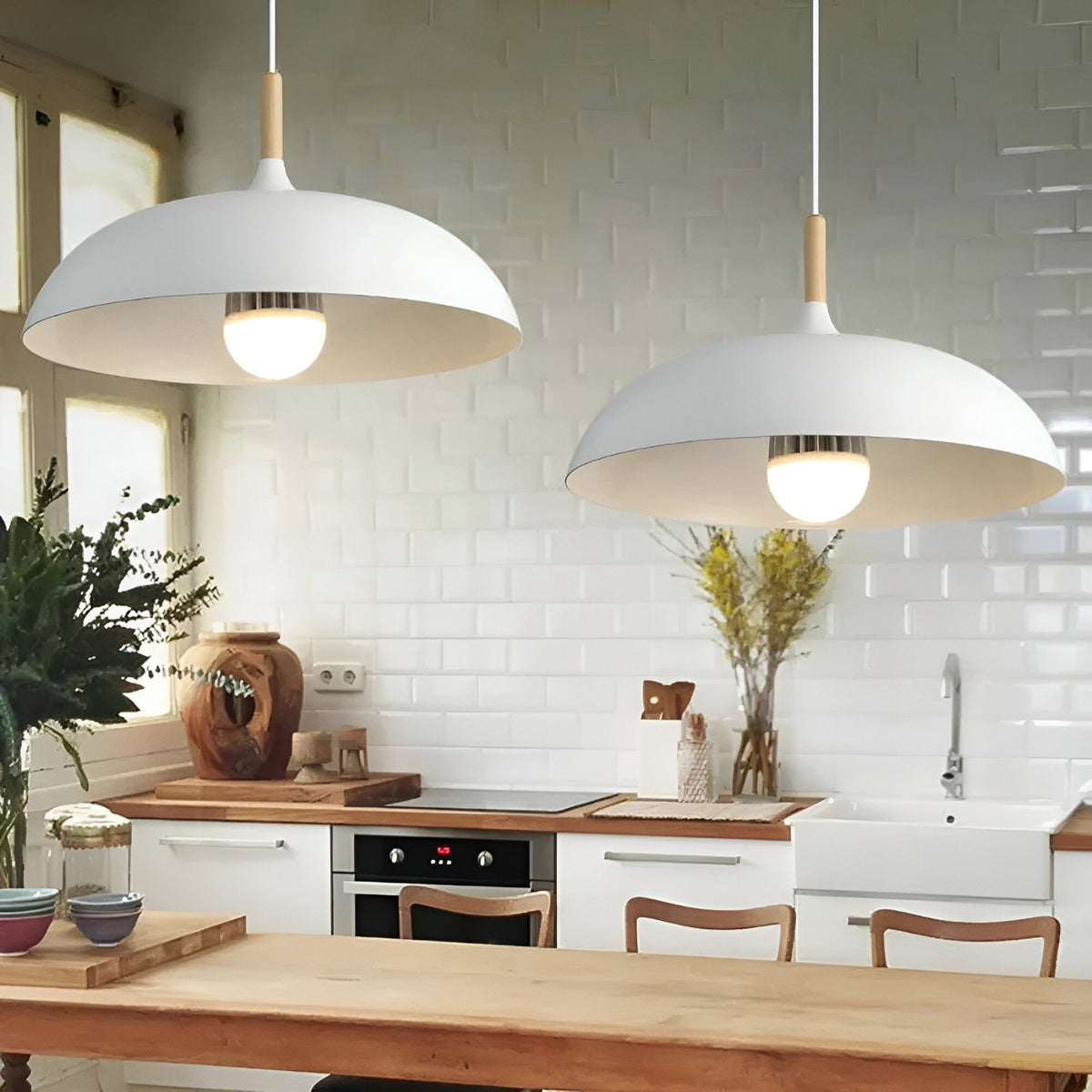 Wood and Iron Drop Light 14-24 Inches Diameter for Kitchen Island Dining Table Modern Minimalist Fixture E27 Socket Cord Height Adjustable
