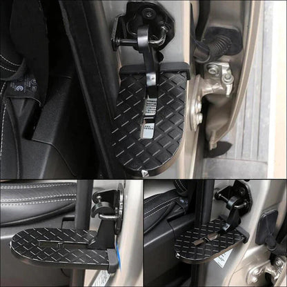 Rooftop Access Step with Emergency Glass Breaker for SUVs, Trucks & Jeeps – Foldable Aluminum Car Door Latch Hook Footstep with Protective