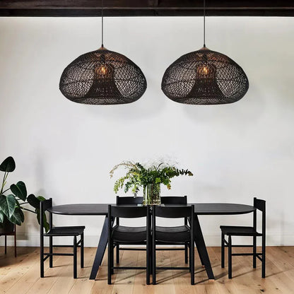 Woven Rattan Ceiling Light Fixture E26 Natural Boho Hanging Lamp for Dining Kitchen Island Bedroom Ambient Lighting Handcrafted Organic Text