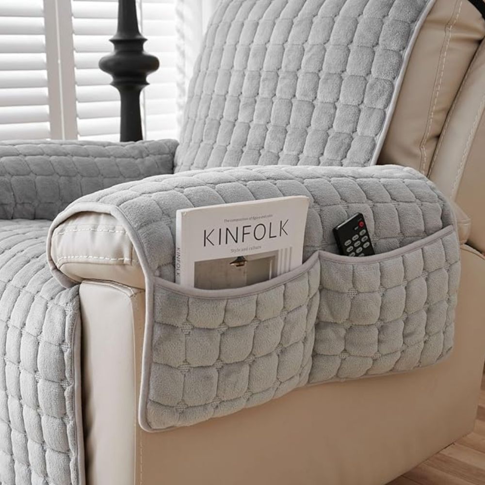 Quilted Recliner Slipcover with Storage Pocket – Microfiber Furniture Protector for Living Room, Family Room & Den – Anti-Slip Chair Cover