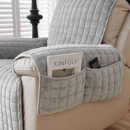 Quilted Recliner Slipcover with Storage Pocket – Microfiber Furniture Protector for Living Room, Family Room & Den – Anti-Slip Chair Cover