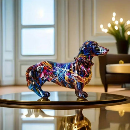Wiener Dog Statue Colorful Resin Accent Sculpture Desk Shelf Mantel Contemporary Animal Figure Desktop Art Dachshund Collectible Home Decor