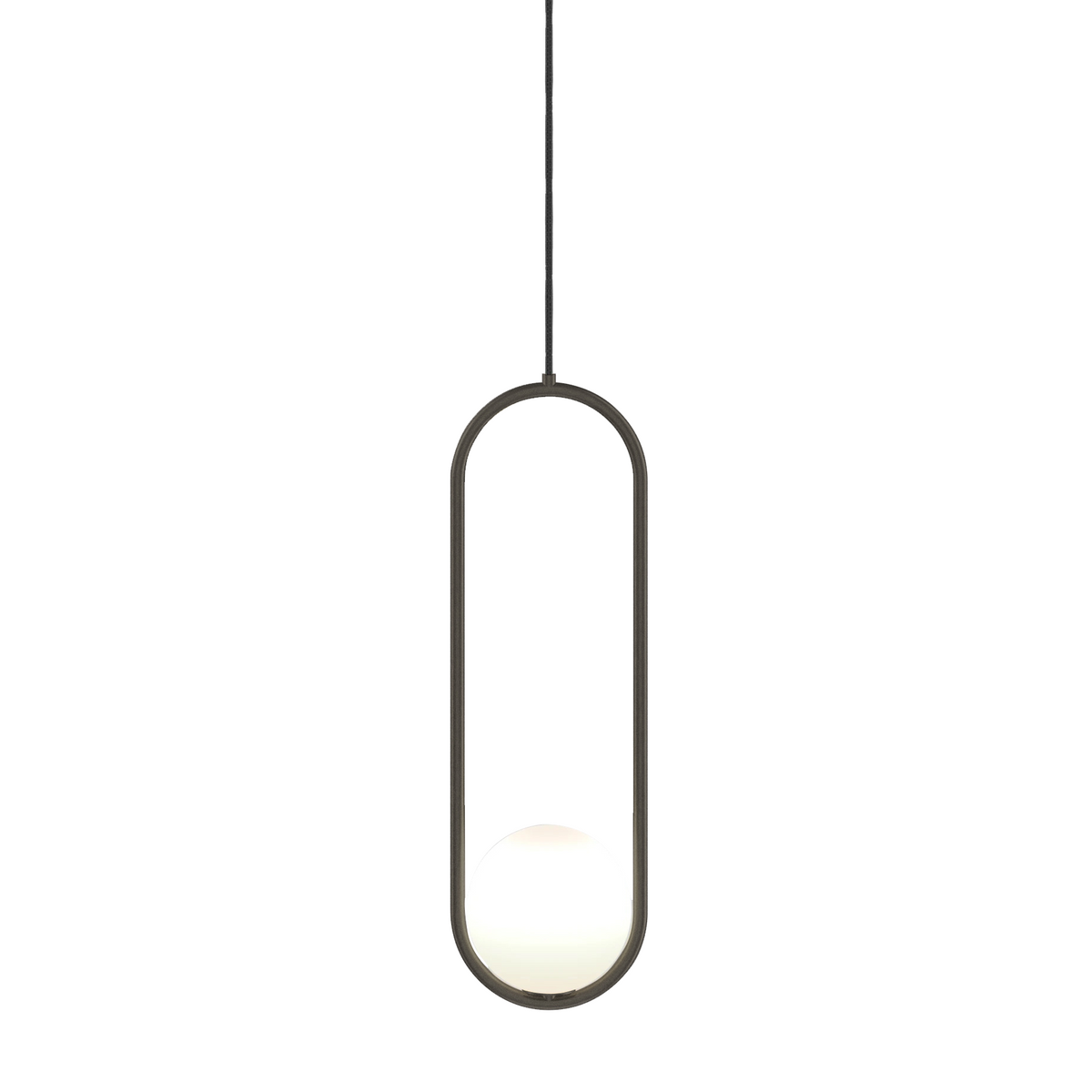 Curved Glass Hanging Fixture with Metal Frame – 15W Suspended Lighting for Contemporary Interiors – Amber Globe Shade Ceiling Mount for Dini