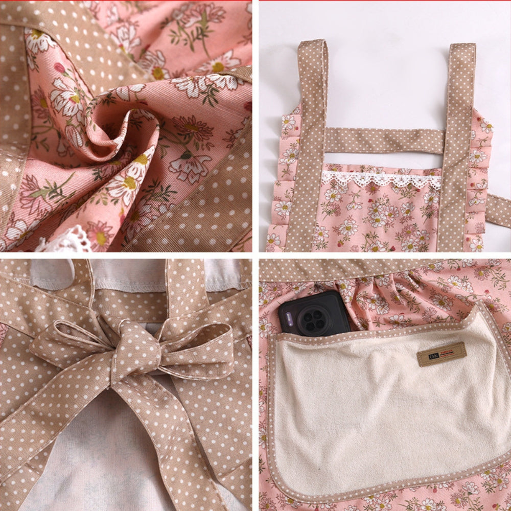Tablier de cuisine en coton à motifs floraux avec poches – Tablier de cuisine imperméable et résistant aux taches pour femme – Tablier de chef réglable pour la maison et le restaurant