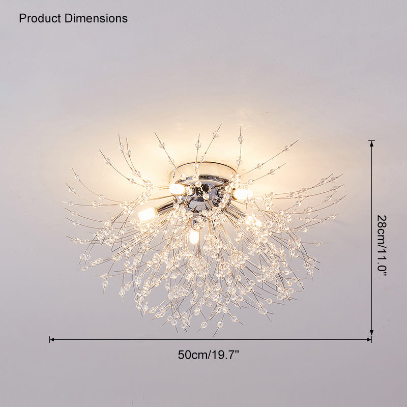 Plafonnier encastré au design pissenlit en cristal – Luminaire de 16 po doré et argenté pour chambre, couloir, salle de bain