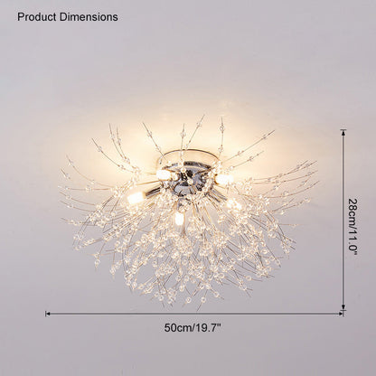 Plafonnier encastré au design pissenlit en cristal – Luminaire de 16 po doré et argenté pour chambre, couloir, salle de bain