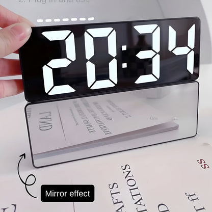 Réveil LED avec affichage miroir, température, date, format 12/24h, fonction répétition, alimenté par pile ou USB, pour table de chevet, chambre, bureau