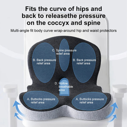 Ergonomic Seat Cushion with Integrated Back Support for Office Chair, Car & Home – Memory Foam Hip & Spine Alignment Pad