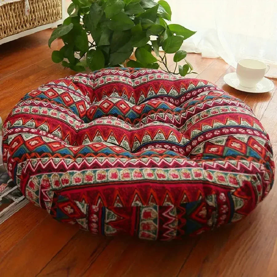 BohoBloom – Coussin de sol rond en coton
