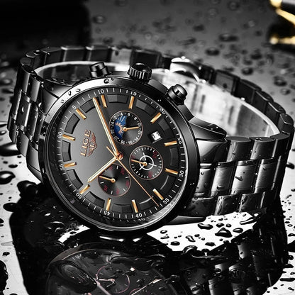Men's Stainless Steel Watch with Date Display & Mineral Crystal Face