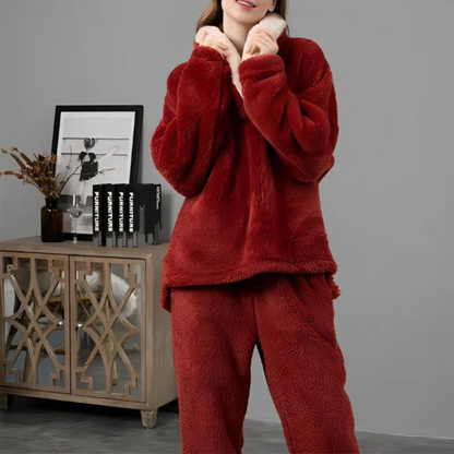 Women's Fleece Pajama Set 2-Piece Long Sleeve Top & Pants for Winter Sleepwear Loungewear Cozy Nights