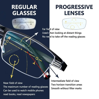 Progressive Reading Glasses with Blue Light Filter & Anti-Glare Coating for Screen Use, Books & Distance Vision | Multifocal Polycarbonate L