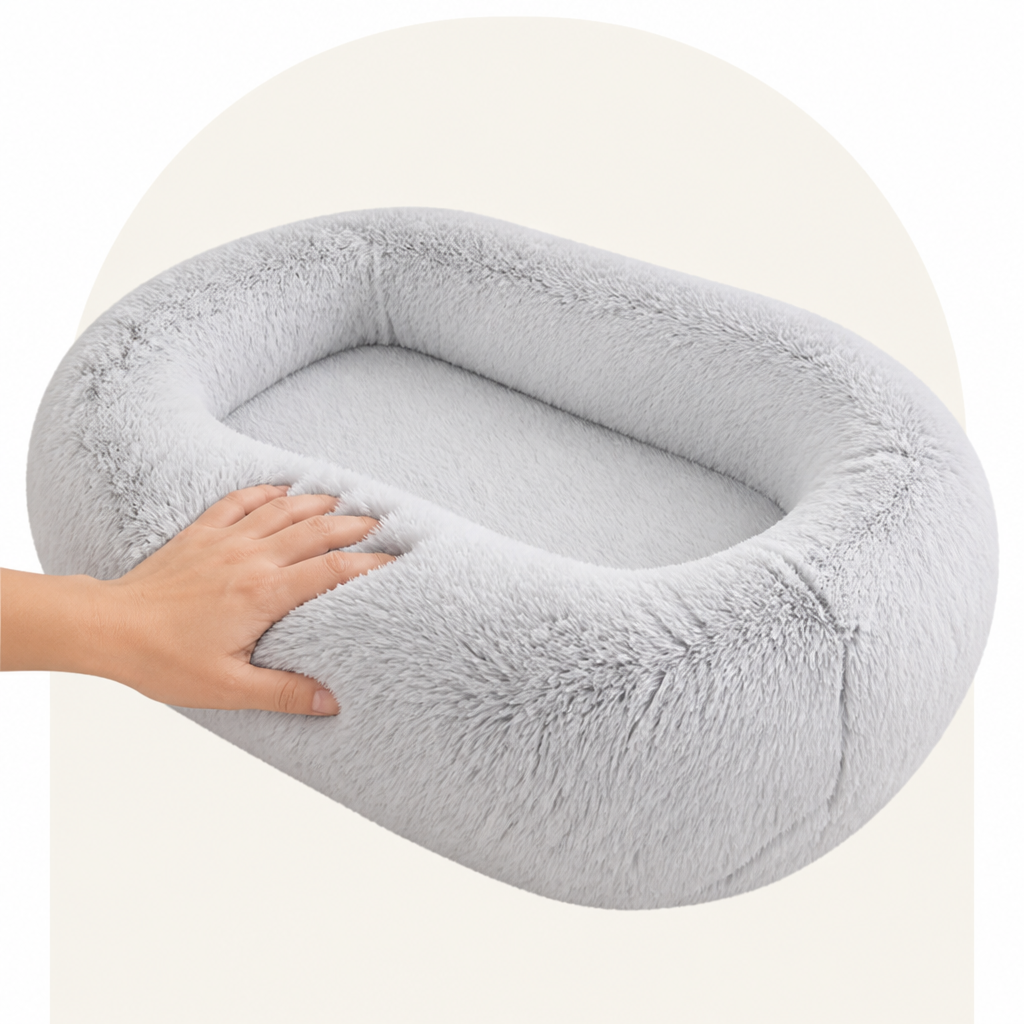 Lit pour humain façon canapé pour chien Ortekor, orthopédique et en fausse fourrure lavable (housse amovible)