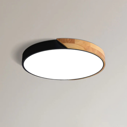 Round Wood Ceiling Light Fixture | Modern Scandinavian LED Flush Mount for Bedroom Living Room Kitchen