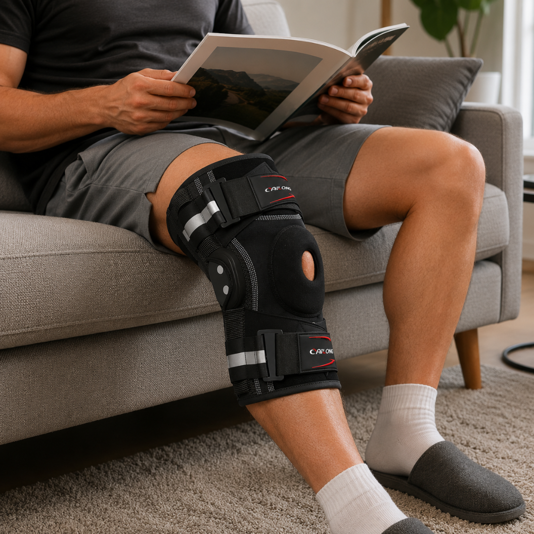 Hinged Knee Brace with Dual-Side Stabilizers – Adjustable Compression Support for Men & Women, Open Patella Design for Running, Sports &