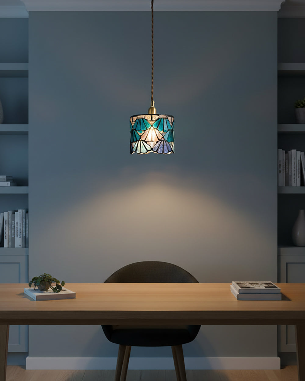 Hanging Ceiling Lamp with Tinted Glass Shade 5.3 Inches for Dining Room, Kitchen Island, Bedroom Decor, Brass Accent Fixture, Adjustable Cor