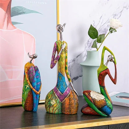 Sculpture abstraite de femme colorée – Figurine d'art en résine faite à la main pour la décoration intérieure, pièce maîtresse moderne pour salon, chambre à coucher, bureau