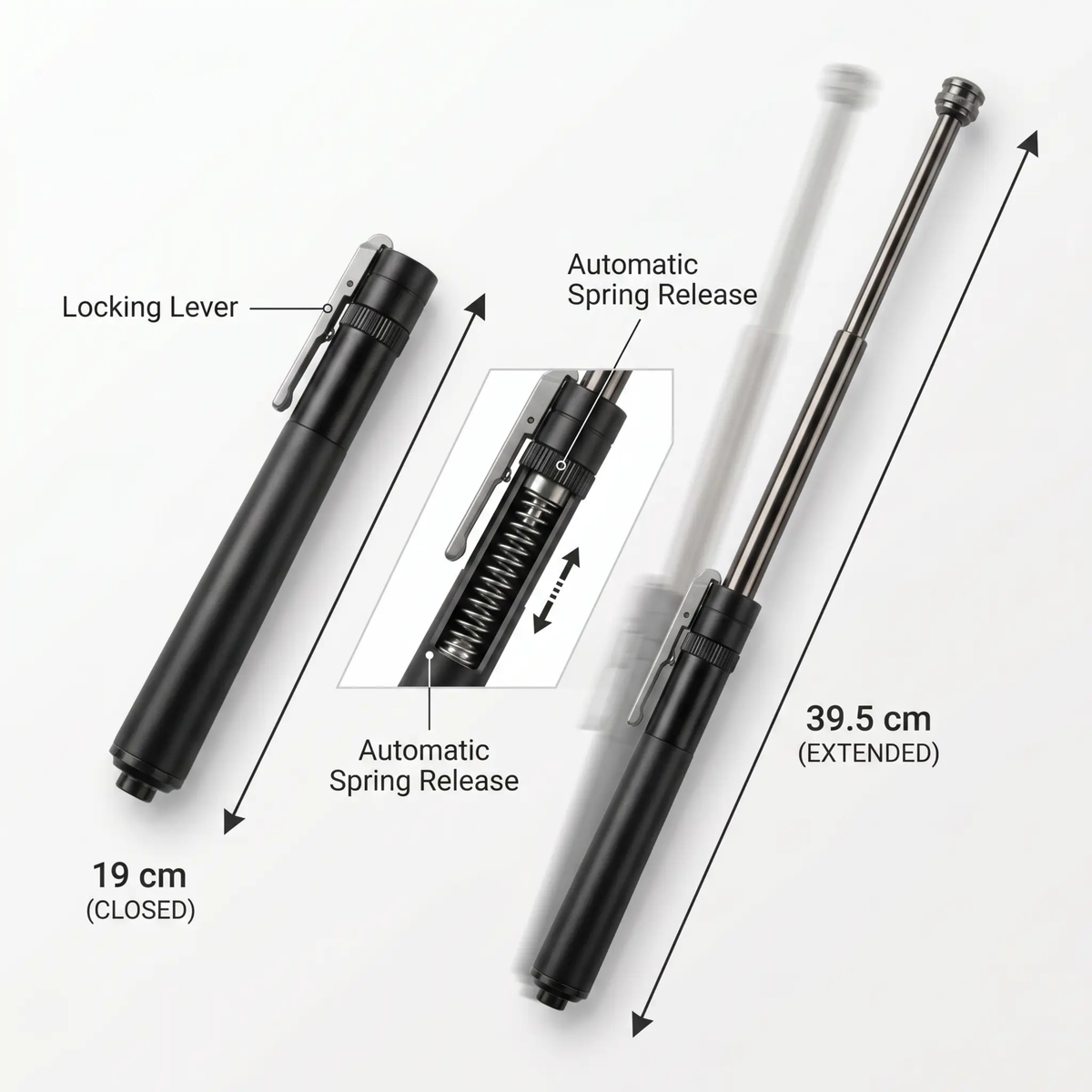 Telescoping Metal Defense Baton with Spring-Loaded Extension for Personal Safety and EDC
