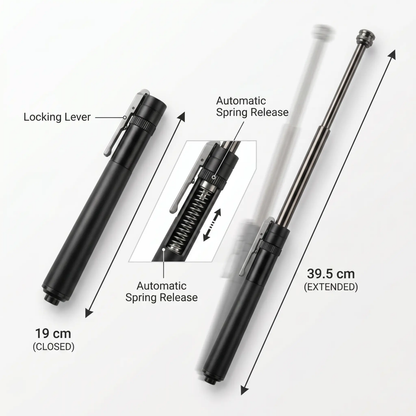 Telescoping Metal Defense Baton with Spring-Loaded Extension for Personal Safety and EDC