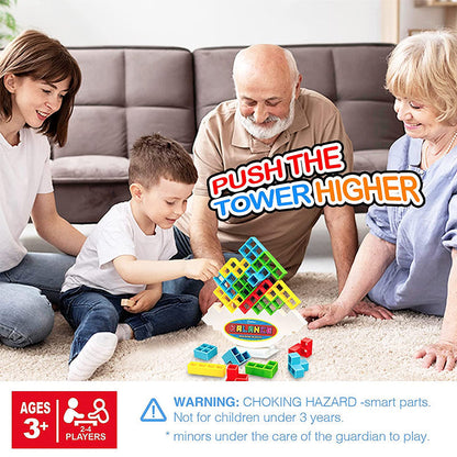 Wooden Stacking Tower Game for Kids - Tumbling Block Balance Challenge with Colorful Tetris Shapes for Toddlers & Children Ages 3+