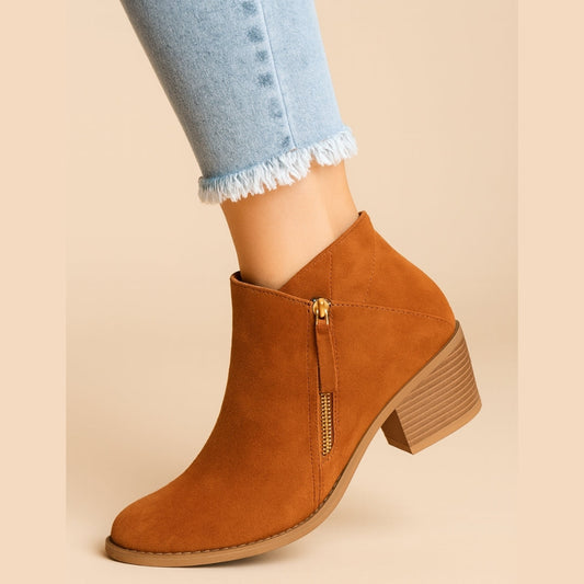 Bottines à bout pointu pour femme avec talon bloc – Bottines à fermeture éclair latérale pour le travail, le quotidien et les sorties