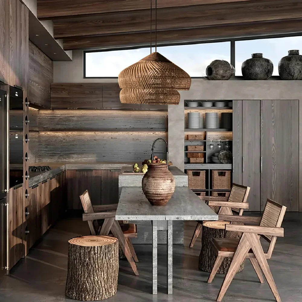 Woven Bamboo Hanging Light 24 Inch Natural Shade Adjustable Cord E26 Socket Boho Farmhouse Ceiling Fixture for Dining Room Kitchen Island Li