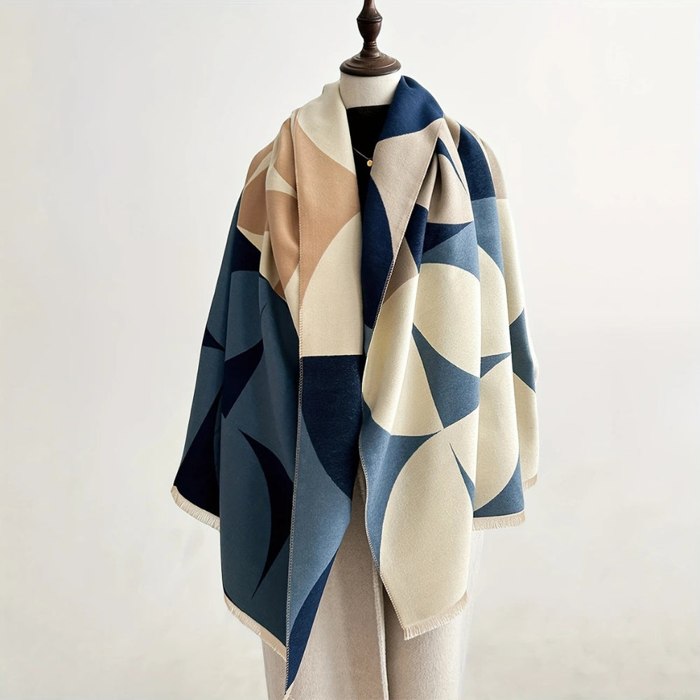 Reversible Geometric Poncho Scarf for Women – Soft Microfiber Winter Wrap, Two-Tone Color Block Design, Machine Washable