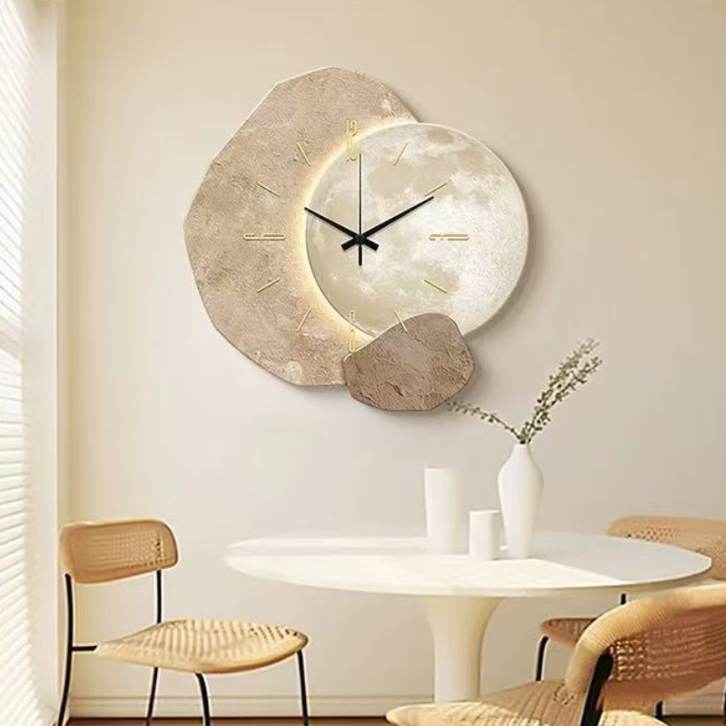 Sculptural Beige Timepiece Silent Sweep Hand Textured Face Modern Nordic Home Bedroom Study Office Hallway Feature Wall Minimalist Japandi Q